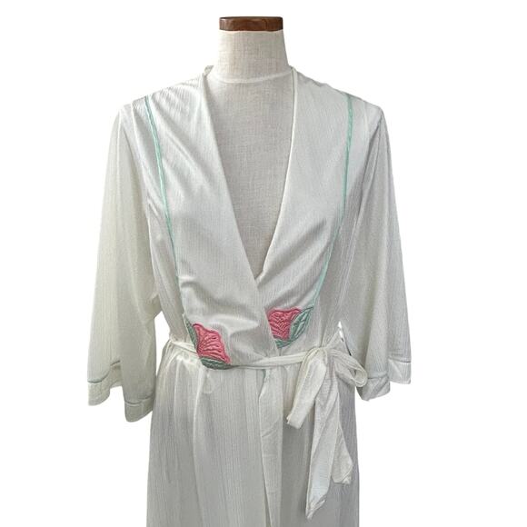 Vintage Val Mode Floral Applique Robe White Sheer Long M/L Romantic Lingerie - Picture 1 of 12